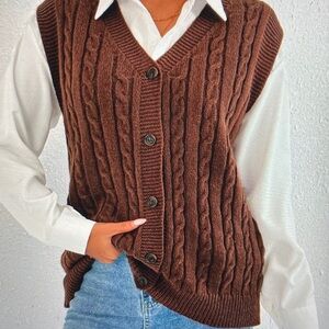 Brown Cable Knit Sweater Vest
